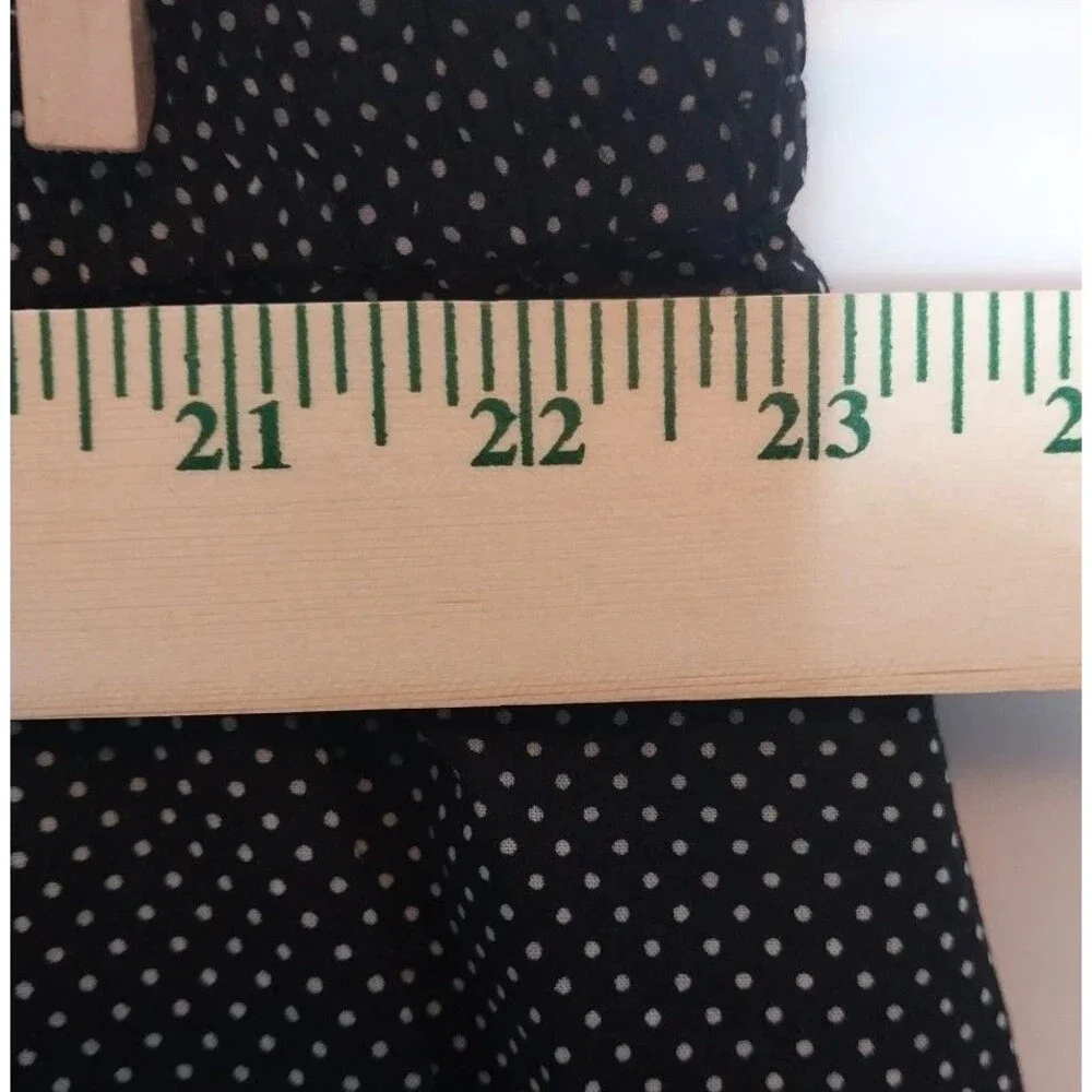 Sag Harbor 3X Black Polka Dot Cotton Midi Skirt Elastic Waist Floral Hem Boho